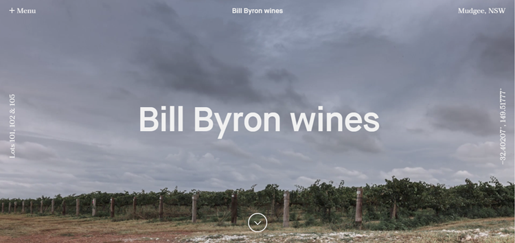 Bill Byron Wines homepage, an example of great website design.