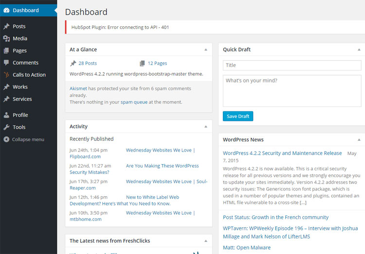 A WordPress dashboard.