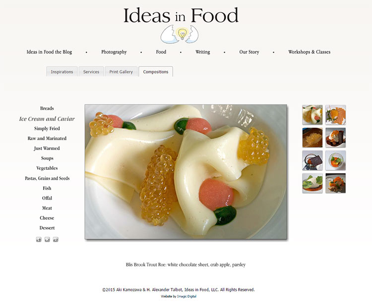 Ideas in Food features a professionally photographed photo gallery.