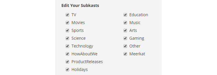 Subkasts are categories an event is placed in.