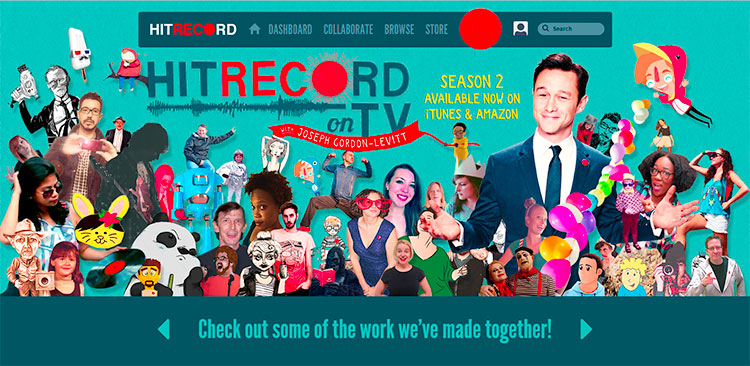 HitRecord is a collaborative creative production company where artists of all kinds can publish their work and build upon others’ work.