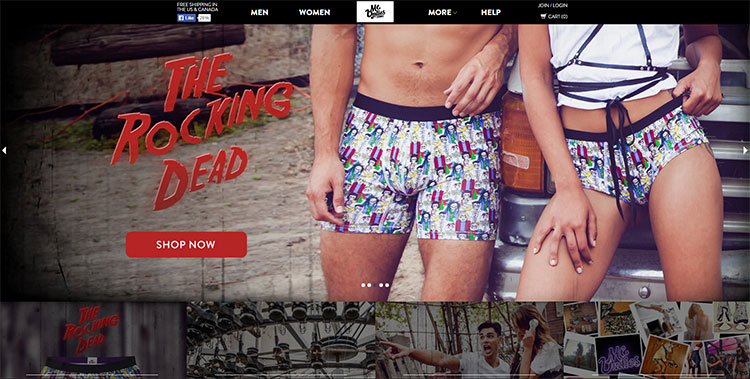 Me Undies homepage features hi-res, professional photography.